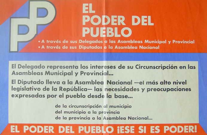 El poder del pueblo. A través de sus Delegados a las Asambleas Municipal y Provincial. A través de sus Diputados a la Asamblea Nacional. El delegado representa los intereses de su circunscripción...