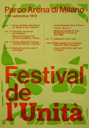 Festival de l'Unitá. Parco Arena di Milano, 7/12 settembre 1972