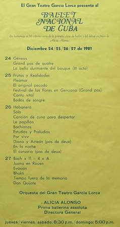 El Gran Teatro García Lorca presenta al Ballet Nacional de Cuba. En homenaje al 50 aniversario de la primera clase de ballet y del debut escénico de Alicia Alonso...