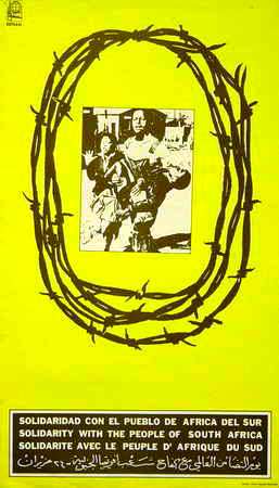 Foto de Solidaridad con el pueblo de Africa del Sur Autor: Víctor Manuel Navarrete López Fecha: [1980] Lugar: [La Habana] Técnica: Offset, col. Dimensiones: 72 x 42 cm.