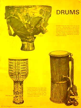Foto de Drums. Although there are many tribes who do not use drums, they are basic in most African music... Fecha: [19--] Lugar: London Técnica: Offset, col. Dimensiones: 51 x 27 cm.
