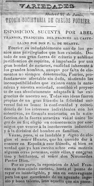 Foto de Imaginario socialista en Cuba.Noticia sobre la Teoría societaria de Carlos Fourier en el Faro Industrial de La Habana, 1842