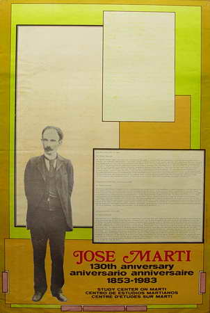 Foto de José Martí. 130 aniversario 1853-1983 Fecha: 1983 Lugar: [La Habana] Técnica: Offset, col. Dimensiones: 73 x 49 cm.