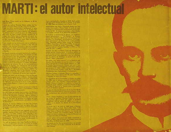 Foto de Martí: el autor intelectual. José Martí Pérez, nació en La Habana, el 28 de enero de 1853... Fecha: 197-] Lugar: [La Habana Técnica: Offset, col. Dimensiones: 61 x 47 cm.