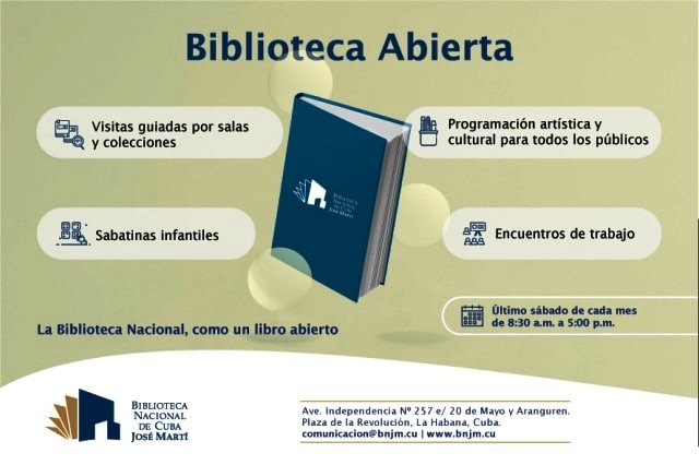 Foto de Nota Informativa de la Biblioteca Nacional de Cuba José Martí. Biblioteca Abierta Sábado 28 de abril, de 8:30 a.m. a 5:00 p.m.